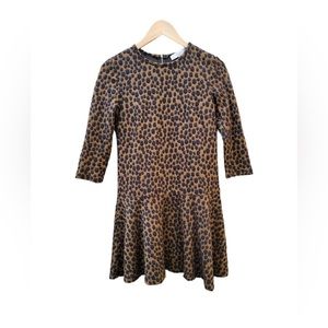 LOFT Drop Waist Animal Leopard Print Jacquard Flare Dress